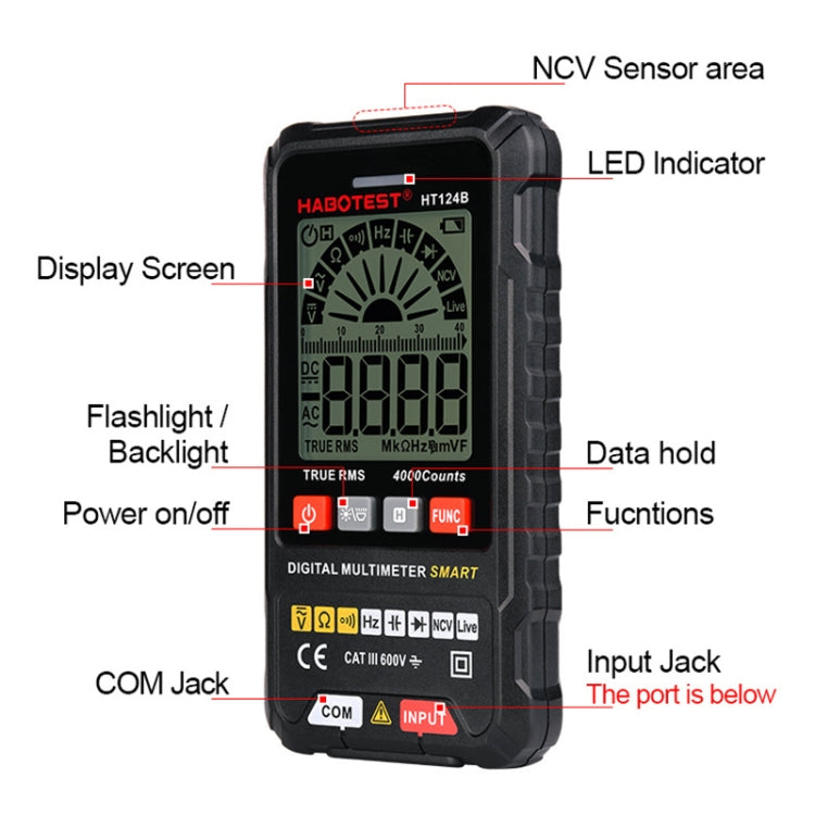 Mini multímetro de alta precisión con pantalla digital HABOTEST, HT124A, HT124A+, HT124B, HT124B+