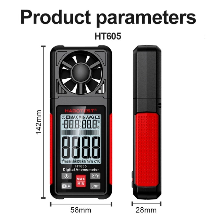 HABOTEST HT605 Probador de velocidad del viento portátil con pantalla digital inteligente, HT605