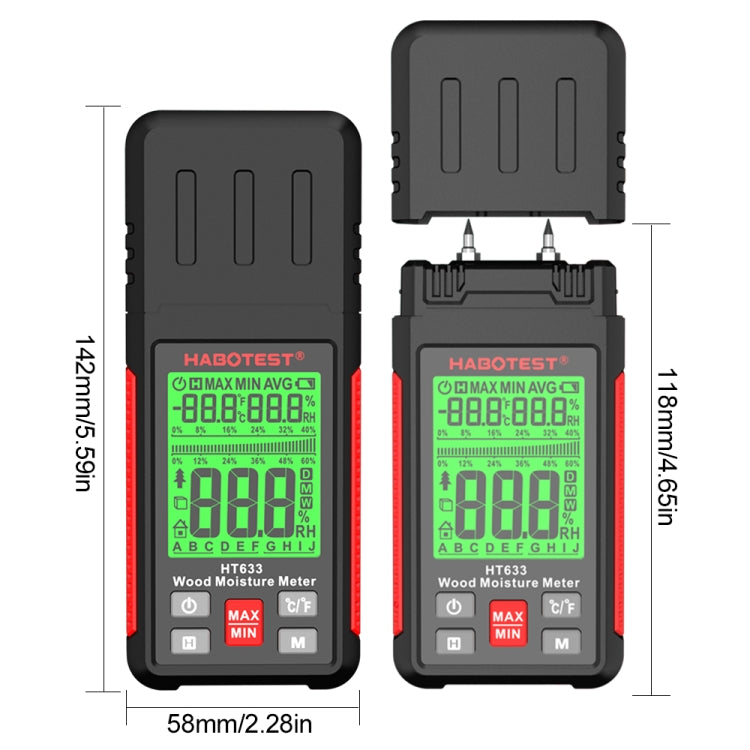 HABOTEST HT633 Detector de humedad de madera con pantalla digital multifuncional portátil, HT633