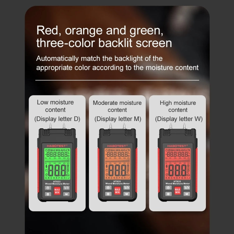 HABOTEST HT633 Detector de humedad de madera con pantalla digital multifuncional portátil, HT633