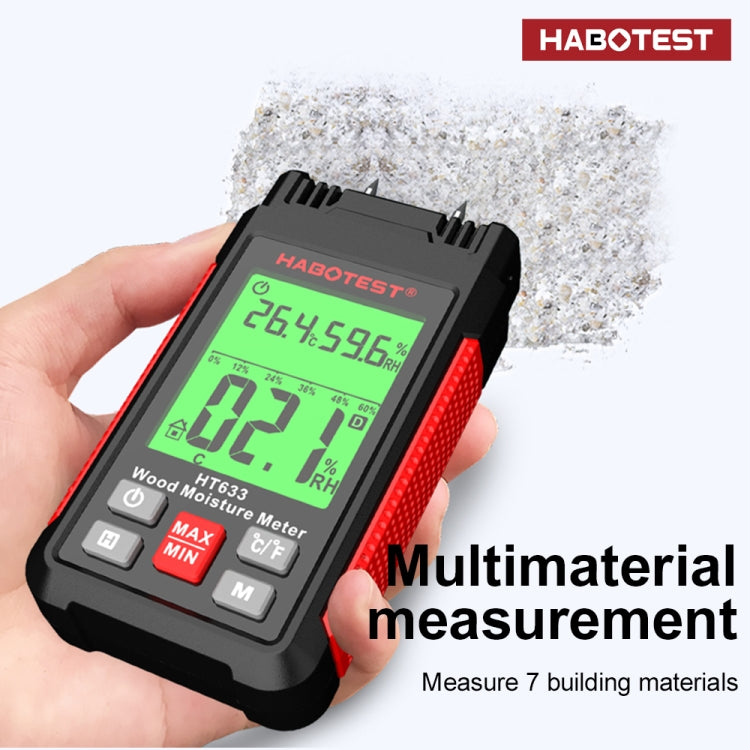 HABOTEST HT633 Detector de humedad de madera con pantalla digital multifuncional portátil, HT633
