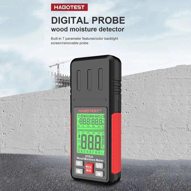 HABOTEST HT633 Detector de humedad de madera con pantalla digital multifuncional portátil, HT633