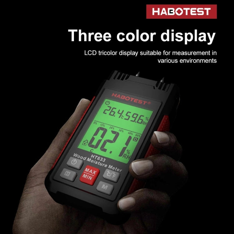 HABOTEST HT633 Detector de humedad de madera con pantalla digital multifuncional portátil, HT633