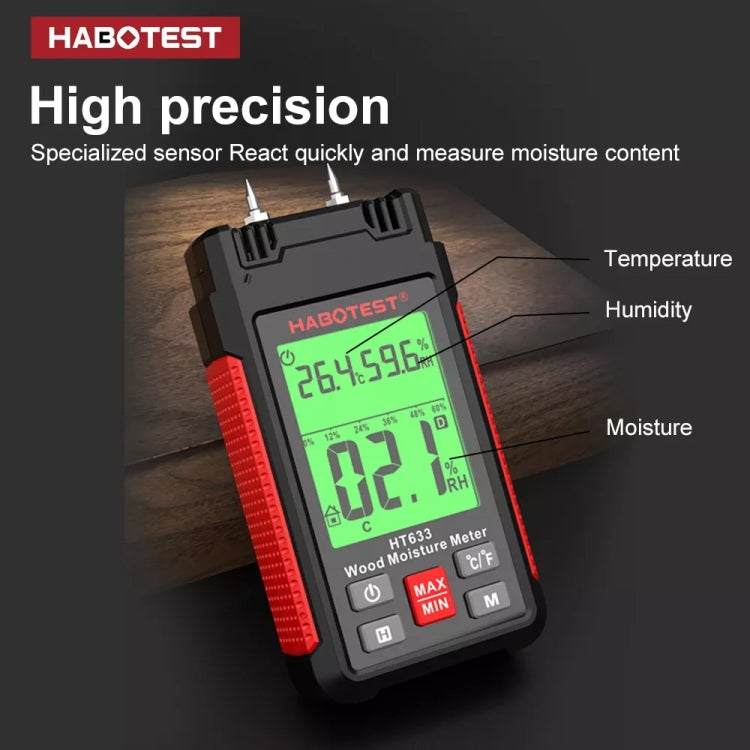 HABOTEST HT633 Detector de humedad de madera con pantalla digital multifuncional portátil, HT633