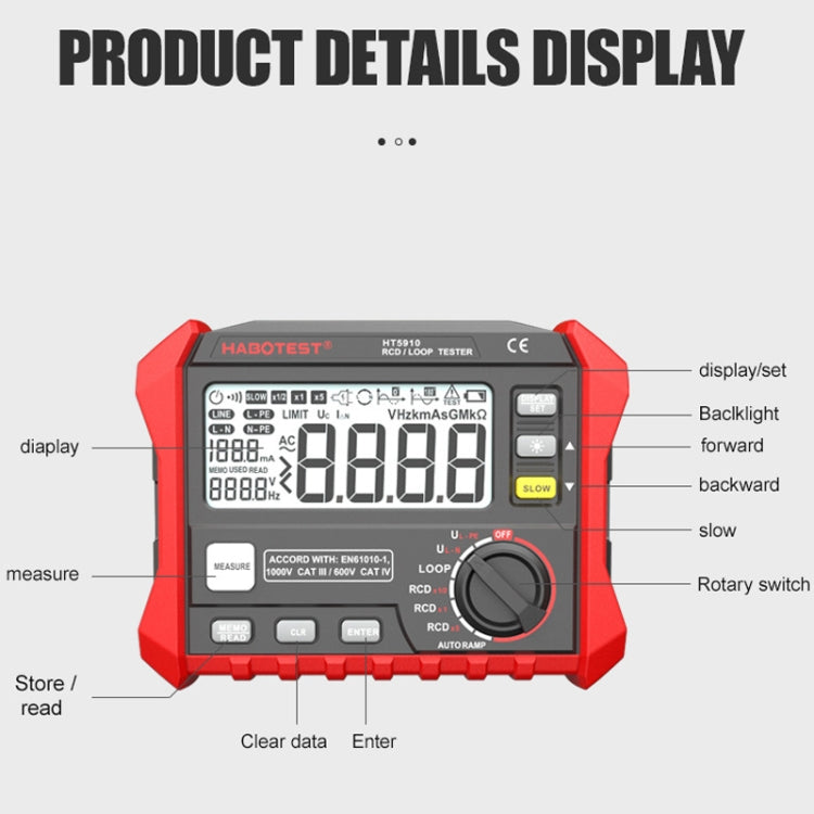 HABOTEST HT5910 Probador de resistencia de bucle y interruptor de fuga, HT5910