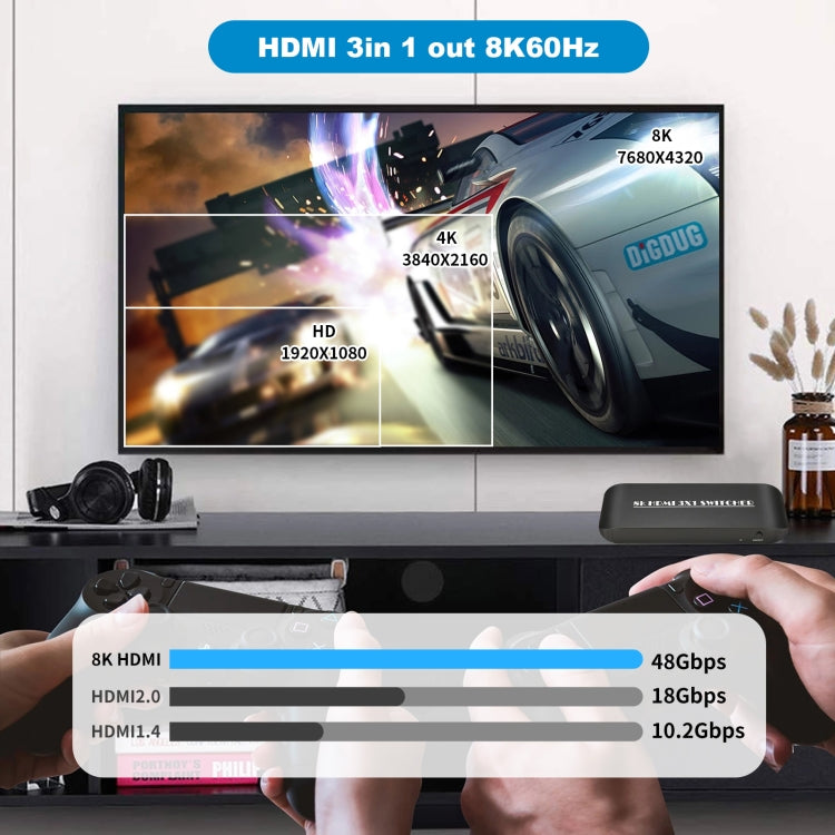 NK-H31 8K 3 en 1 Conmutador HDMI de salida para Xbox PS4 PS5 Roku UHD TV Monitor Proyector, NK-H31