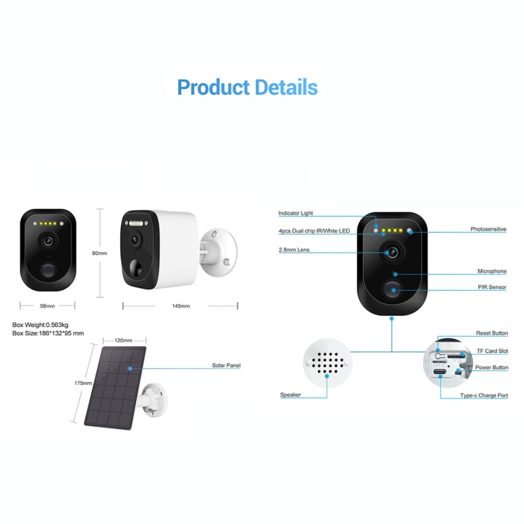 ESCAM QF370 3MP almacenamiento en la nube PT WIFI cámara IP con Panel Solar con alarma PIR compatible con visión nocturna y Audio bidireccional, QF370