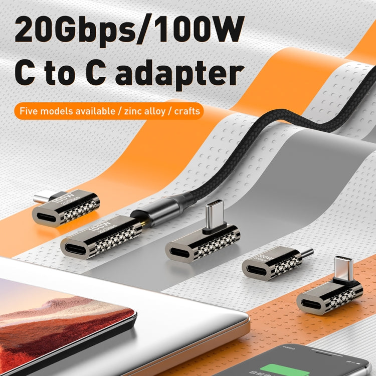 Adaptador de aleación de zinc de 100 W tipo C macho a tipo C hembra de 20 Gbps, Type-C Male to Type-C Female Side Bend, Type-C Male to Type-C Female Vertical Angle, Type-C Male to Type-C Female Medium Bend, Type-C Male to Type-C Female Straight