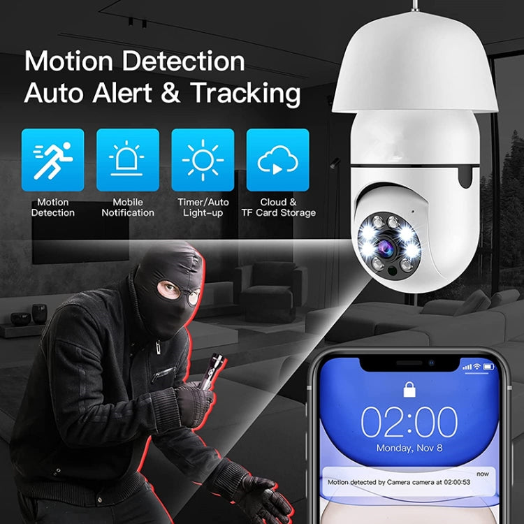 Cámara WiFi con bombilla ESCAM 2.0MP 1080P, compatible con visión nocturna por infrarrojos/detección de movimiento/voz bidireccional, ESCAM