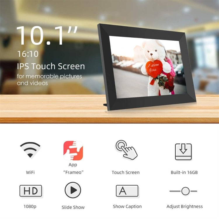 Marco de fotos en la nube WiFi con pantalla IPS de 10,1 pulgadas, RK3126C Quad Core hasta 1,5 GHz, 1 GB + 16 GB, AU Plug, US Plug, EU Plug, UK Plug