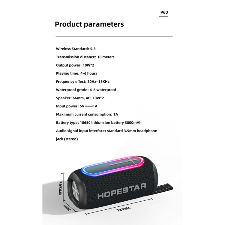 HOPESTAR P60 IPX6 Impermeable 10W 66mm Altavoz Bluetooth para exteriores