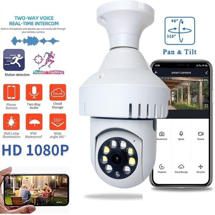 Cámara WiFi con bombilla de alarma de humo DP36 1080P, compatible con visión nocturna por infrarrojos/detección de movimiento/voz bidireccional, DP36