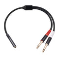 3717 Cable de audio estéreo hembra de 3,5 mm a 6,35 mm 1/4 TS macho, longitud: 30 cm, 3.5mm F to 2 x 6.35mm M