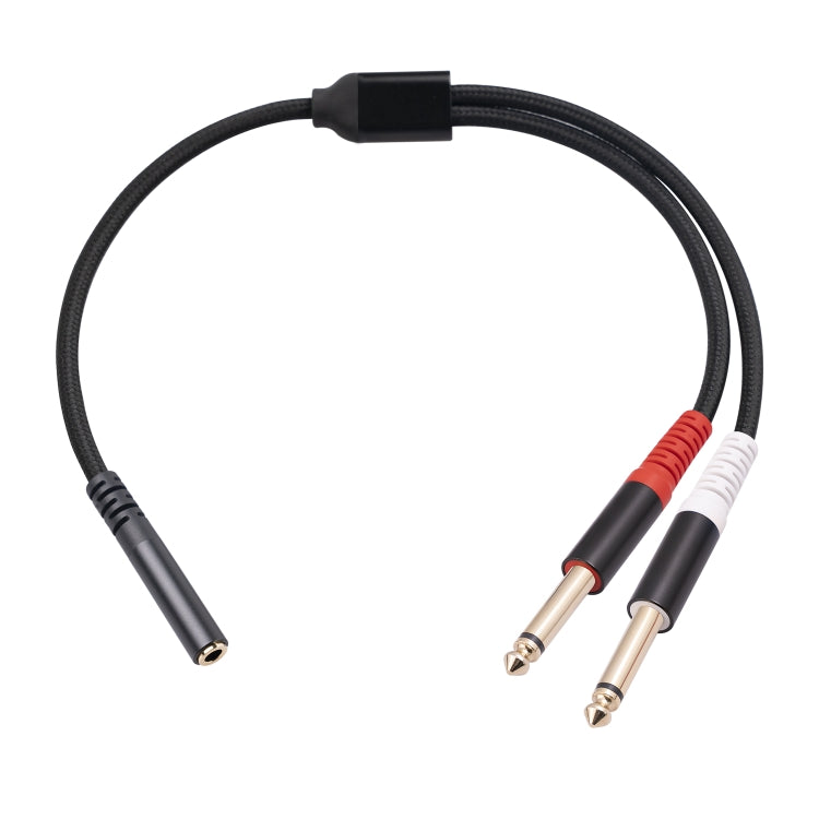 3717 Cable de audio estéreo hembra de 3,5 mm a 6,35 mm 1/4 TS macho, longitud: 30 cm, 3.5mm F to 2 x 6.35mm M