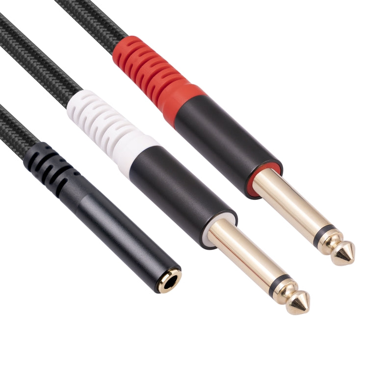 3717 Cable de audio estéreo hembra de 3,5 mm a 6,35 mm 1/4 TS macho, longitud: 30 cm, 3.5mm F to 2 x 6.35mm M