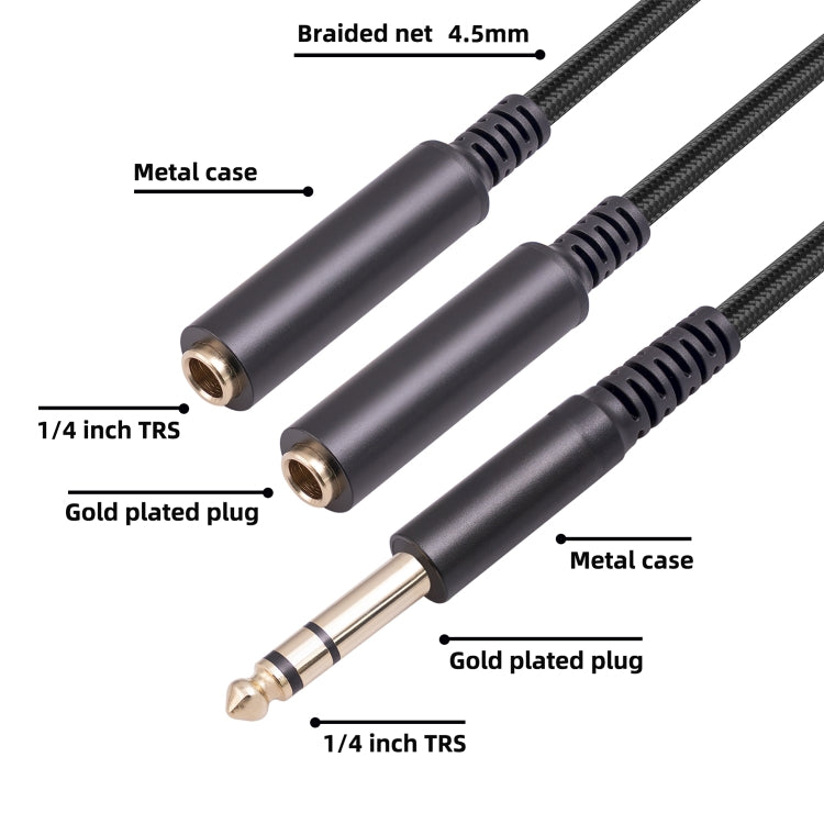 3718 Cable de audio estéreo TRS 1/4 macho a hembra dual de 6,35 mm, longitud: 30 cm, 6.35mm M to 2 x F 30cm
