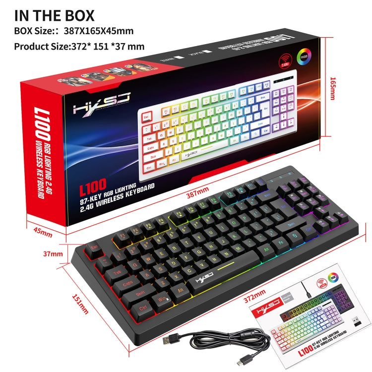 HXSJ L100 87 Teclas RGB Película retroiluminada 2.4G Teclado inalámbrico