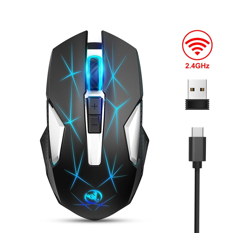 HXSJ T300 7 teclas 2400DPI 2.4G Ratón inalámbrico luminoso colorido, T300 Black, T300 White