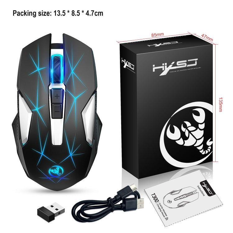 HXSJ T300 7 teclas 2400DPI 2.4G Ratón inalámbrico luminoso colorido, T300 Black, T300 White