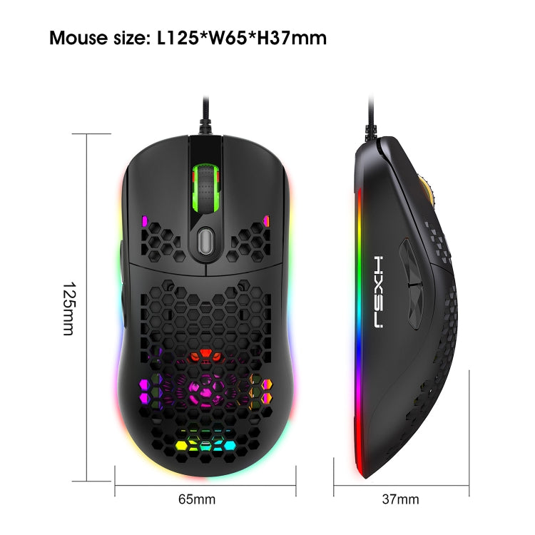 HXSJ X600 6 Teclas RGB Luminous Macro Programación Wired Gaming Mouse, X600
