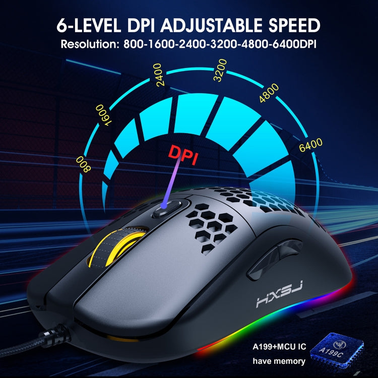 HXSJ X600 6 Teclas RGB Luminous Macro Programación Wired Gaming Mouse, X600