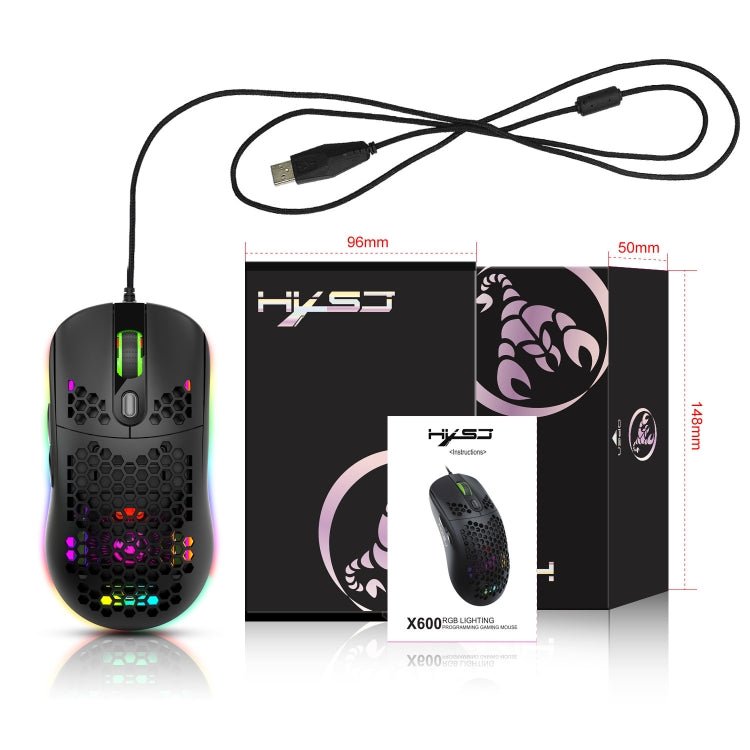 HXSJ X600 6 Teclas RGB Luminous Macro Programación Wired Gaming Mouse, X600