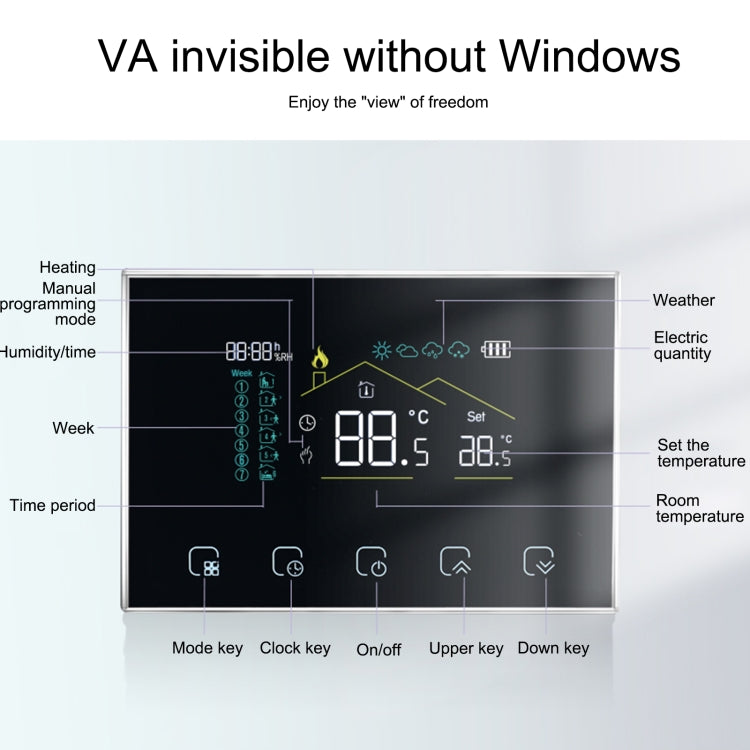 Termostato de pantalla LED inteligente inalámbrico serie BHT-8000RF-VA con WiFi, Electric Heating, Electric Boiler Heating, Boiler Heating, Water Heating, Hydroelectric Heating, Water Boiler Heating