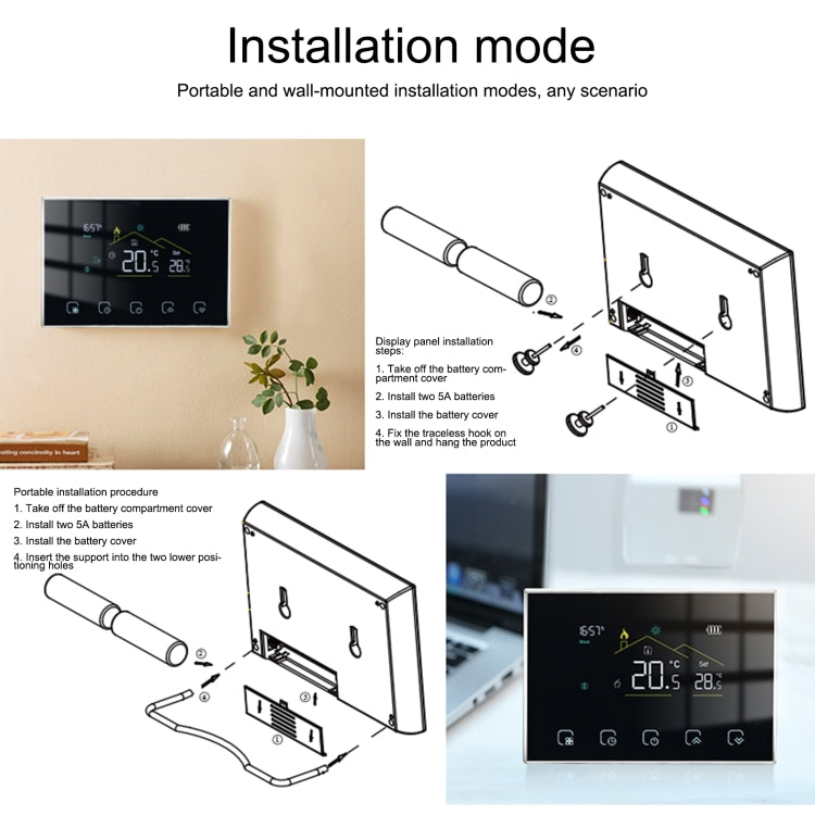 Termostato de pantalla LED inteligente inalámbrico serie BHT-8000RF-VA con WiFi, Electric Heating, Electric Boiler Heating, Boiler Heating, Water Heating, Hydroelectric Heating, Water Boiler Heating