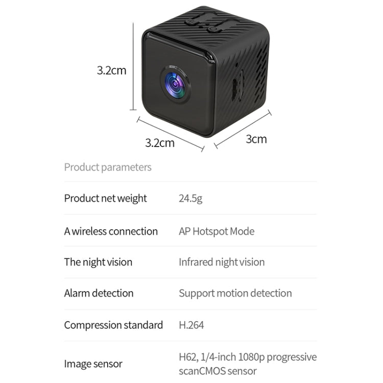 X2 Smart HD Mini WiFi Cámara compatible con visión nocturna, detección de movimiento y tarjeta TF, X2