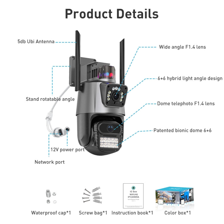 QX81 Reconocimiento humanoide AI Alarma WIFI Esférico Dual Cámara IP de 2MP, AU Plug, US Plug, EU Plug, UK Plug