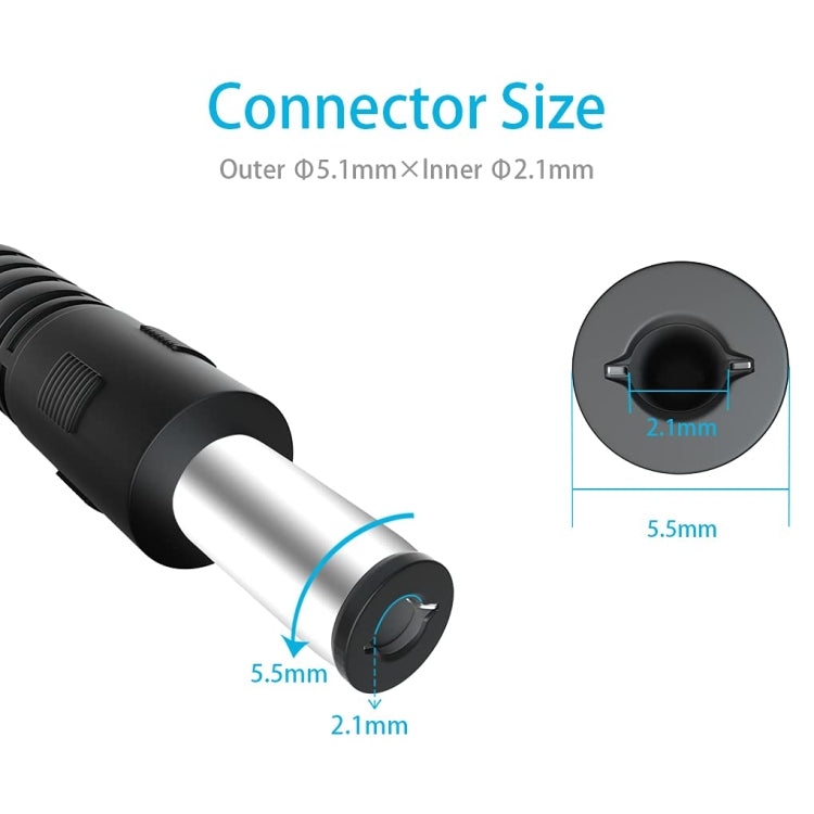 Cable de alimentación universal macho CC de 5,5 x 2,1 mm