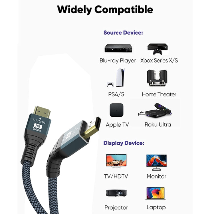 Cable HDMI 2.1 versión 8K 60Hz UHD 48Gbps, 1m, 2m, 3m