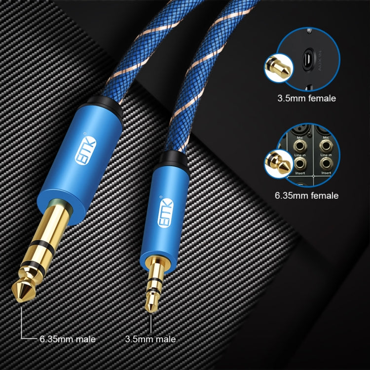Conector macho EMK de 3,5 mm a conector macho chapado en oro de 6,35 mm Cable auxiliar trenzado de nylon para computadora / X-BOX / PS3 / CD / DVD, 1m, 1.5m, 2m, 3m, 5m