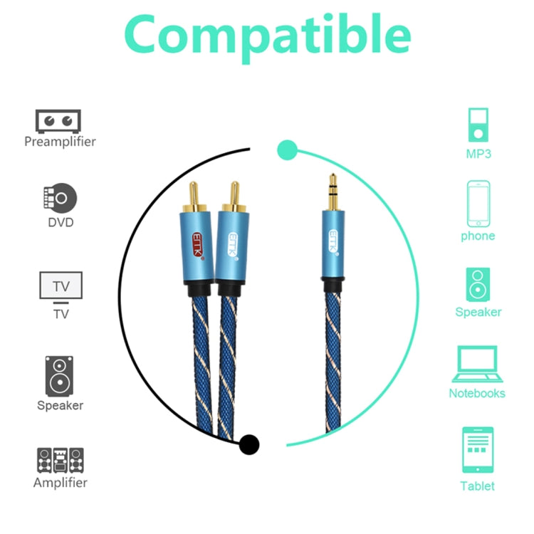 EMK Jack de 3,5 mm macho a 2 x RCA macho Conector chapado en oro Altavoz Cable de audio, 1m, 1.5m, 2m, 3m, 5m