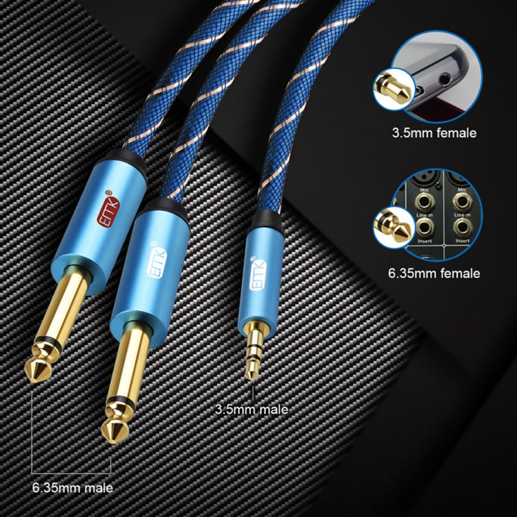 Conector macho EMK de 3,5 mm a conector macho chapado en oro de 2 x 6,35 mm Cable auxiliar trenzado de nylon para computadora / X-BOX / PS3 / CD / DVD, 1m, 1.5m, 2m, 3m, 5m