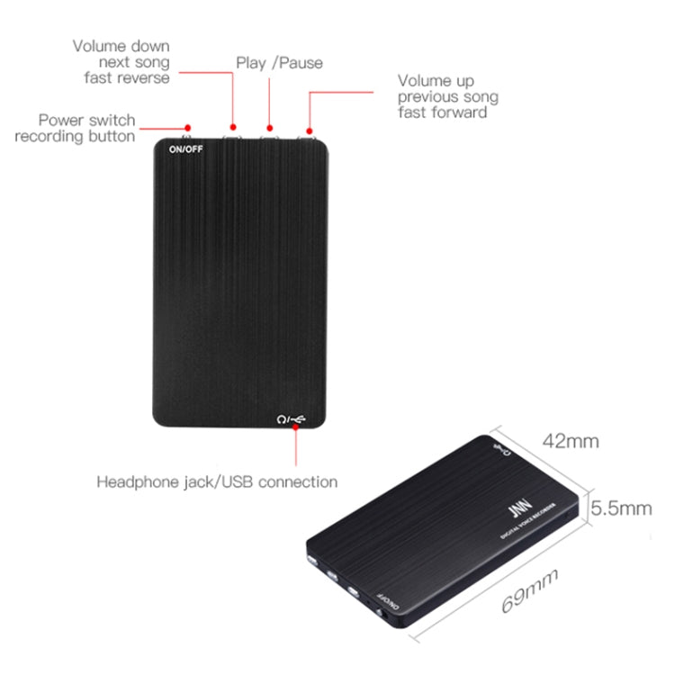Grabadora de voz de voz de control inteligente con reducción de ruido HD ultrafina JNN M2, 4GB, 8GB, 16GB, 32GB, 64GB