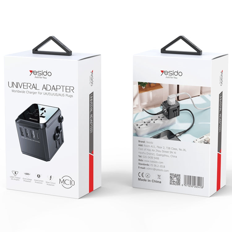 Yesido MC-10 3 puertos USB + Tipo-C enchufe adaptador de viaje universal multifunción, MC-10