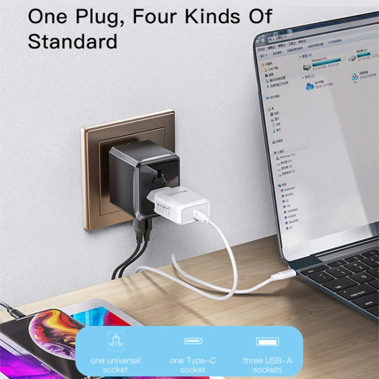 Yesido MC-10 3 puertos USB + Tipo-C enchufe adaptador de viaje universal multifunción, MC-10