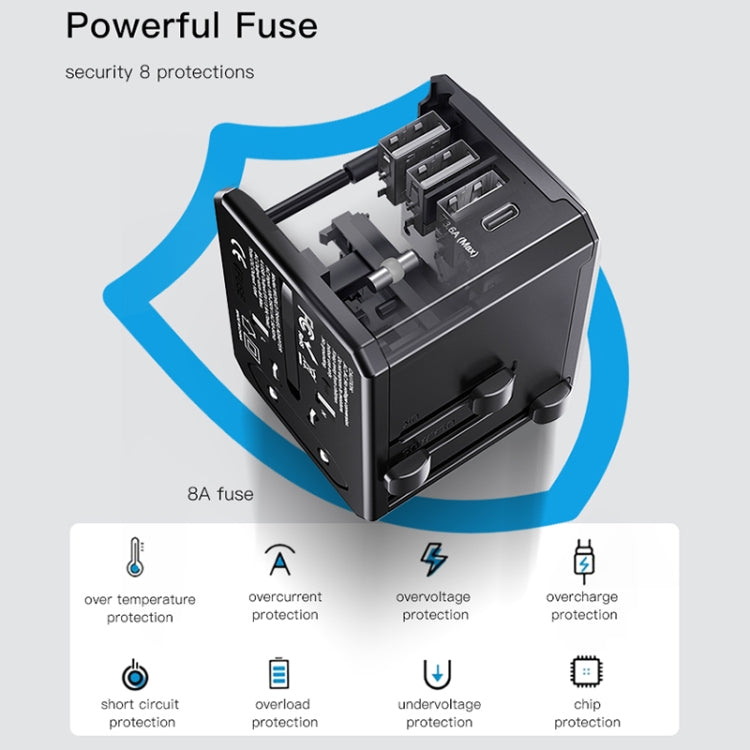 Yesido MC-10 3 puertos USB + Tipo-C enchufe adaptador de viaje universal multifunción, MC-10