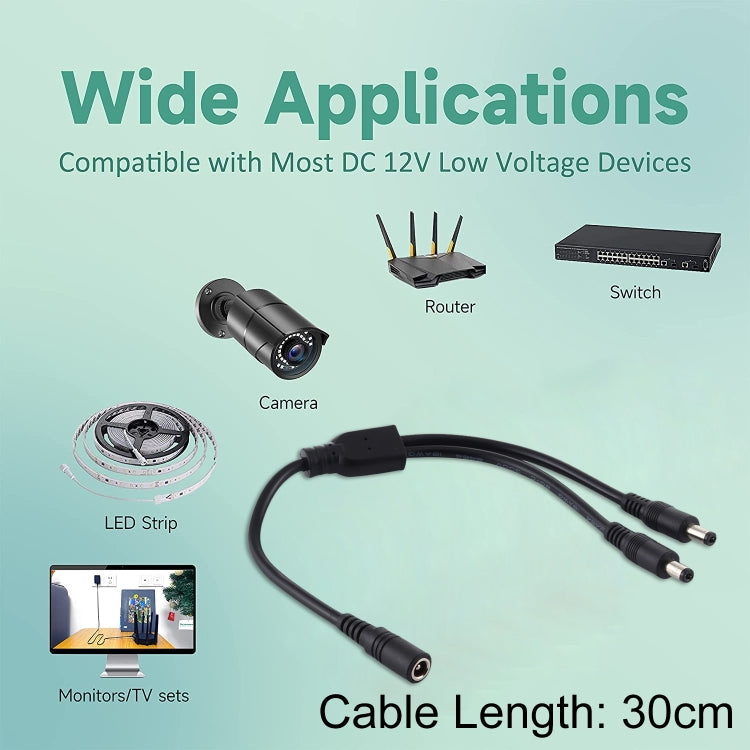5,5 x 2,1 mm hembra a macho enchufe DC Power Splitter adaptador cable de alimentación, 30cm, 70cm