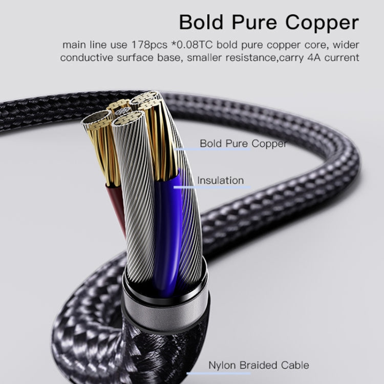 YESIDO CA111 1.2m 4A USB a doble tipo C + cable de carga dual de 8 pines, CA111