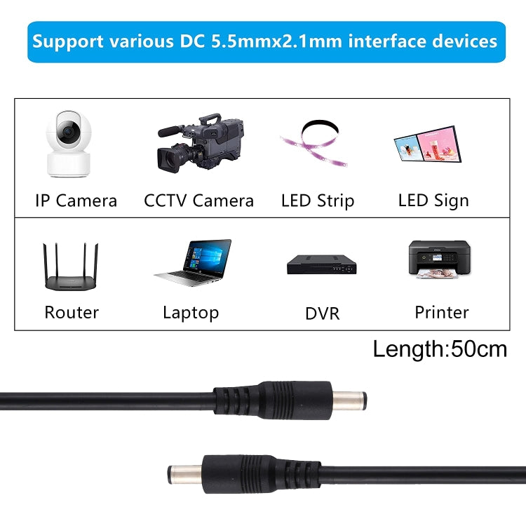 Enchufe de alimentación de CC 5,5 x 2,1 mm Cable de conector de adaptador macho a macho, 50cm, 1m, 1.5m