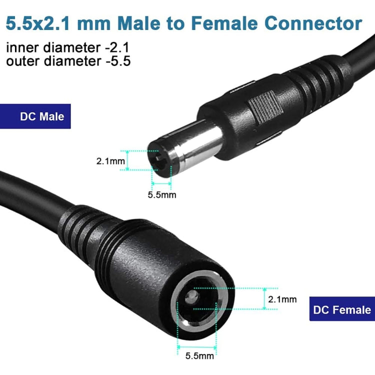 Cable de extensión de alimentación de CC hembra a macho de 5,5 x 2,1 mm, 1m, 1.5m, 3m, 5m, 10m