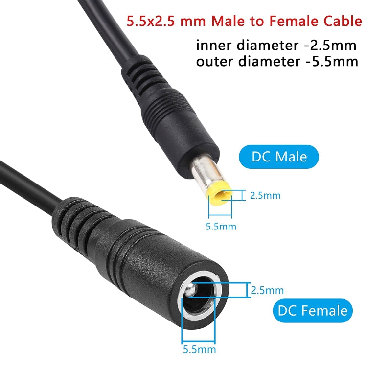 Cable de extensión de alimentación de CC hembra a macho de 5,5 x 2,5 mm, 1m, 1.5m, 3m, 5m, 10m