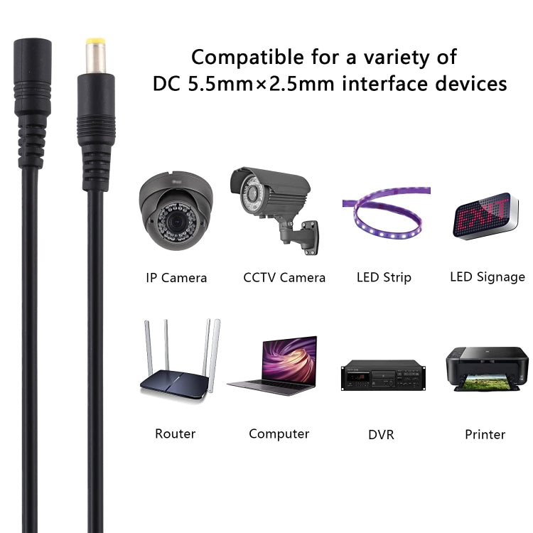 Cable de extensión de alimentación de CC hembra a macho de 5,5 x 2,5 mm, 1m, 1.5m, 3m, 5m, 10m