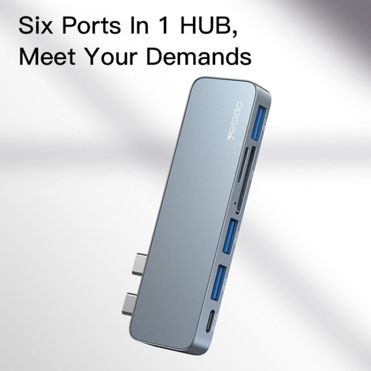 Yesido HB10 6 en 1 Puertos USB-C / Type-C Estación de acoplamiento multifuncional Adaptador HUB, HB10