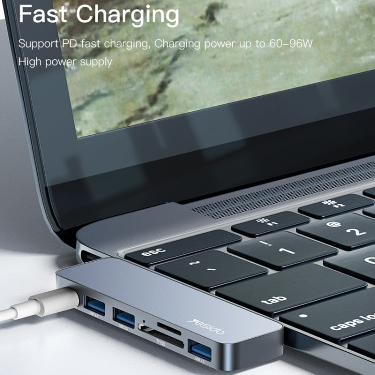 Yesido HB10 6 en 1 Puertos USB-C / Type-C Estación de acoplamiento multifuncional Adaptador HUB, HB10
