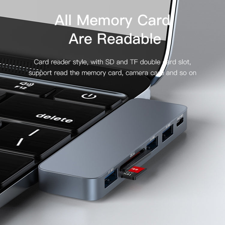 Yesido HB10 6 en 1 Puertos USB-C / Type-C Estación de acoplamiento multifuncional Adaptador HUB, HB10