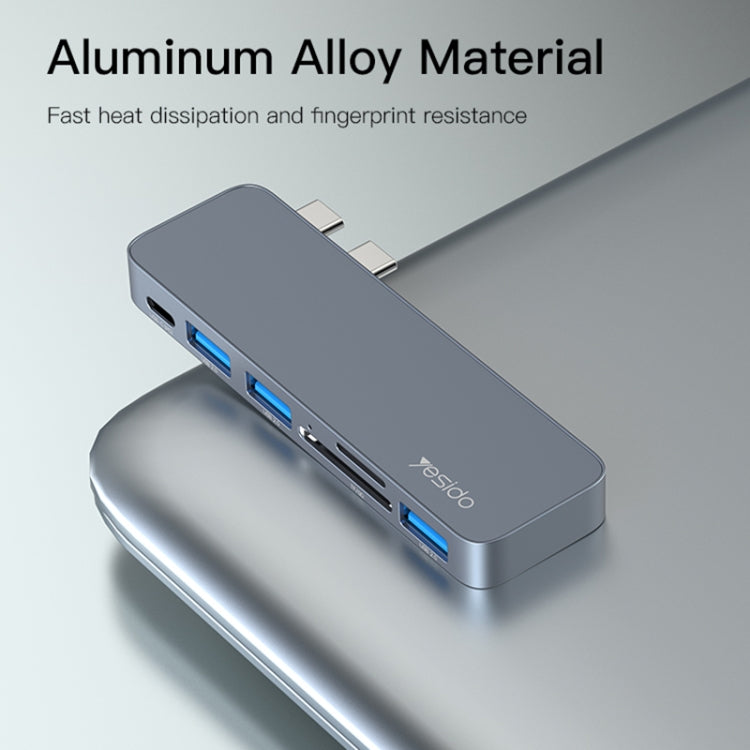 Yesido HB10 6 en 1 Puertos USB-C / Type-C Estación de acoplamiento multifuncional Adaptador HUB, HB10