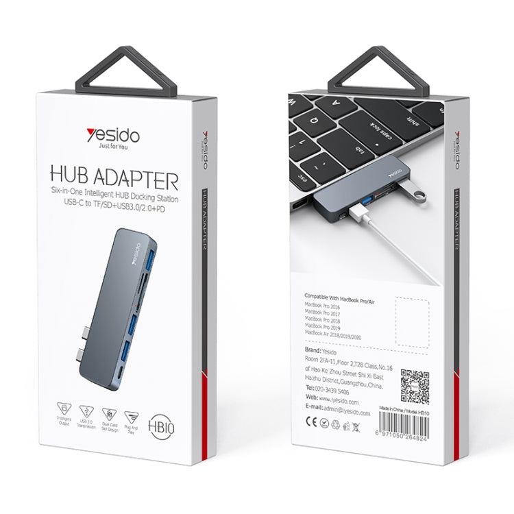 Yesido HB10 6 en 1 Puertos USB-C / Type-C Estación de acoplamiento multifuncional Adaptador HUB, HB10